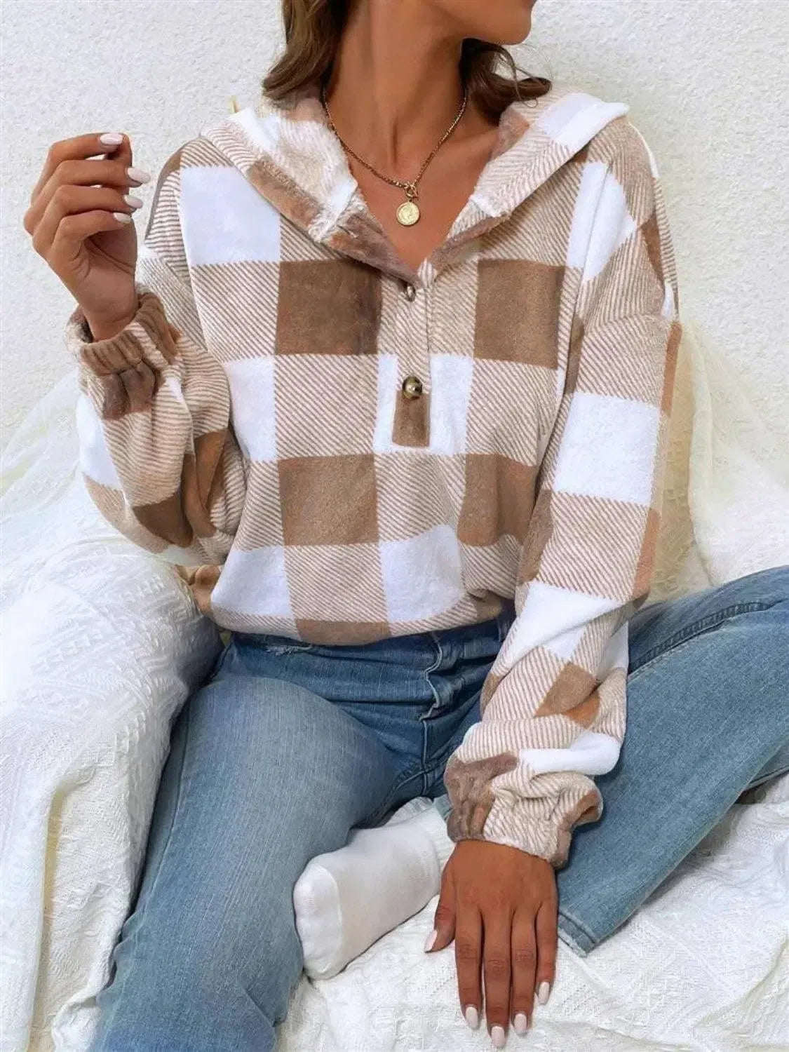 Plaid Hoodie-Apparel & Accessories-Evelyns Fashion