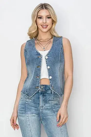 Plus Size V-Neck Vest – RISEN, Button Down-Apparel & Accessories-Evelyns Fashion