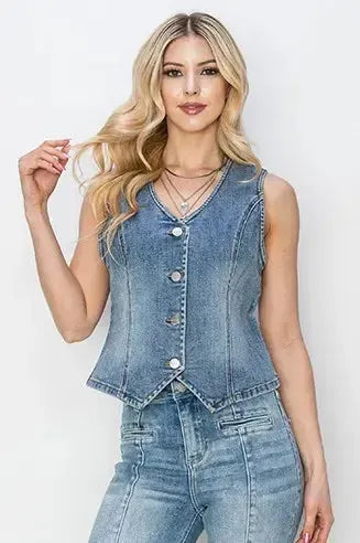 Plus Size V-Neck Vest – RISEN, Button Down-Apparel & Accessories-Evelyns Fashion