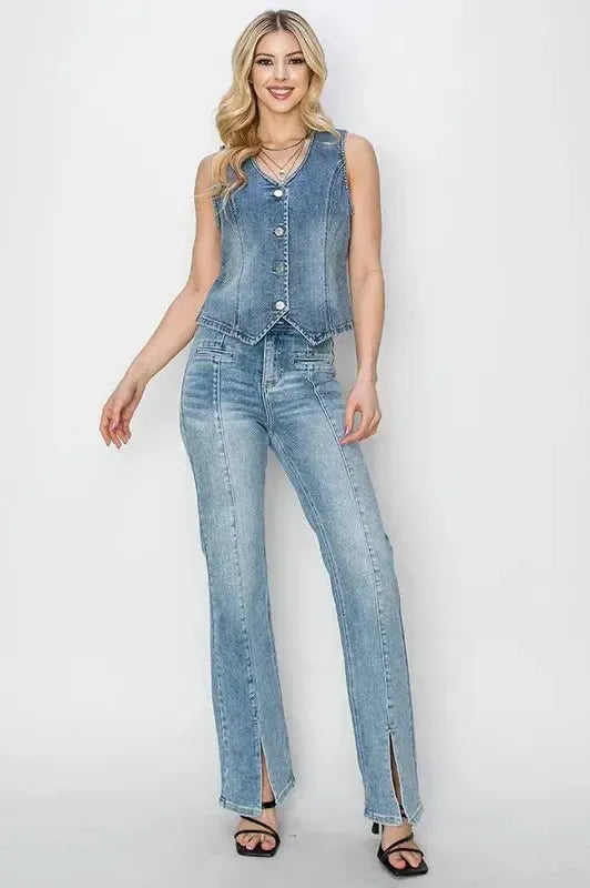 Plus Size V-Neck Vest – RISEN, Button Down-Apparel & Accessories-Evelyns Fashion