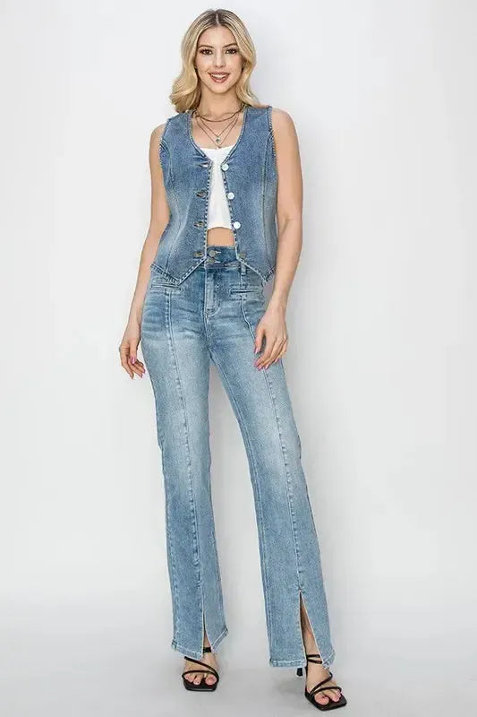 Plus Size V-Neck Vest – RISEN, Button Down-Apparel & Accessories-Evelyns Fashion