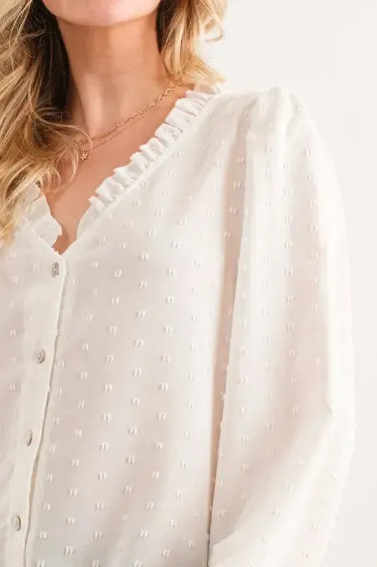 Polka Dot Ruffle Blouse-Apparel & Accessories-Evelyns Fashion