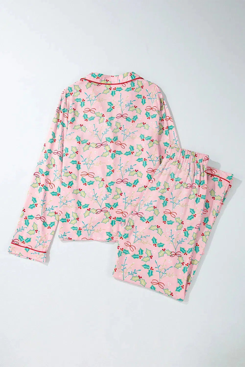 Printed Collared Neck Long Sleeve Top and Pants Lounge Set-Loungewear-Evelyns Fashion