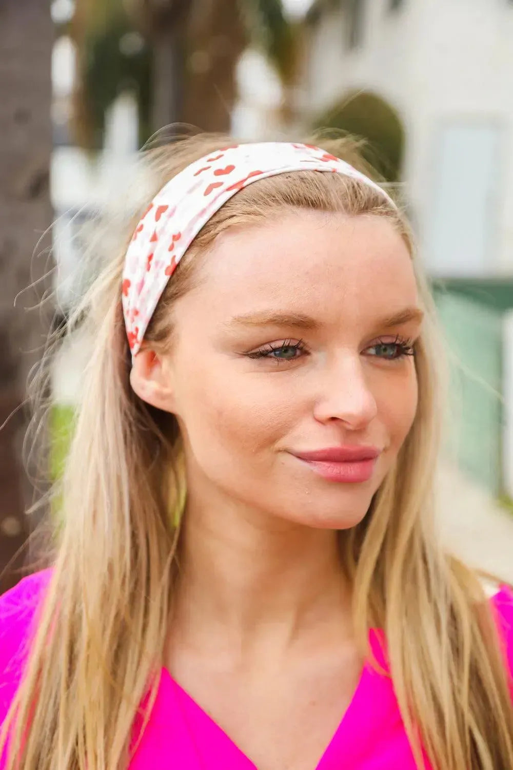 Red & Pink Heart Print Stretchy Twist Headband-accessor-Evelyns Fashion