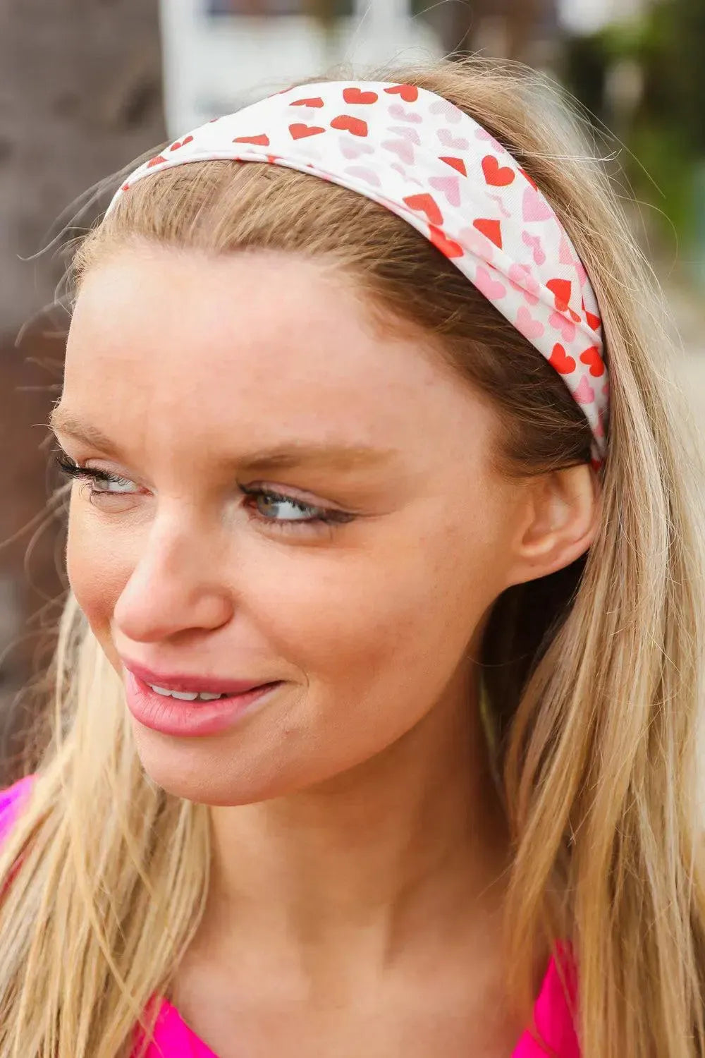 Red & Pink Heart Print Stretchy Twist Headband-accessor-Evelyns Fashion