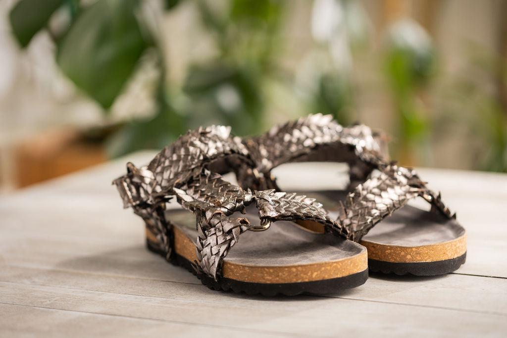 River Dance Woven Sandal – Pewter, Sleek & Summer-Ready-Shoes-Evelyns Fashion