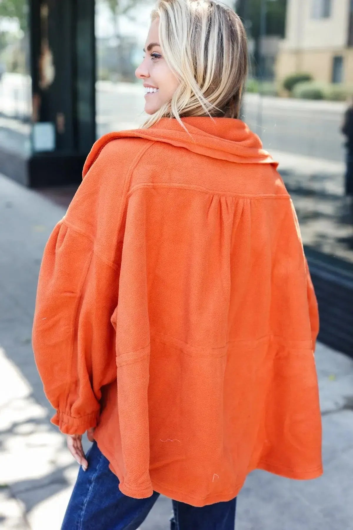 Rust Fleece Jacket – Cinched Waist, Cozy & Stylish Outerwear-2024 Blow-Out Sale-Evelyns Fashion