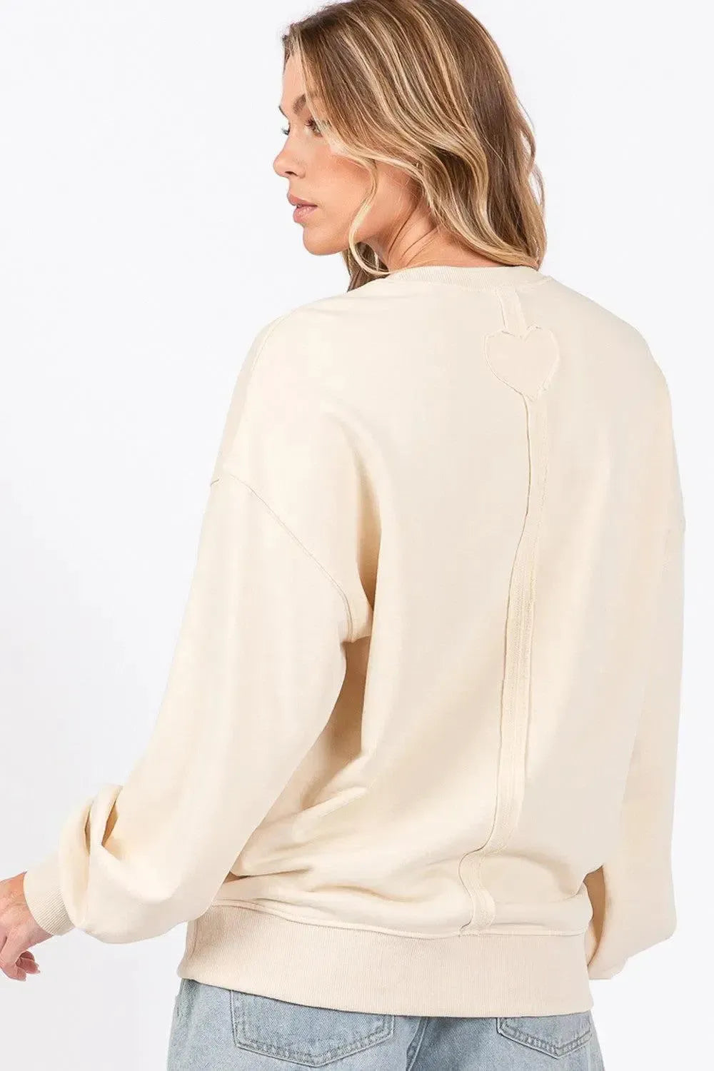 SAGE + FIG LOVE Path Applique Drop Shoulder Sweatshirt-Apparel & Accessories-Evelyns Fashion