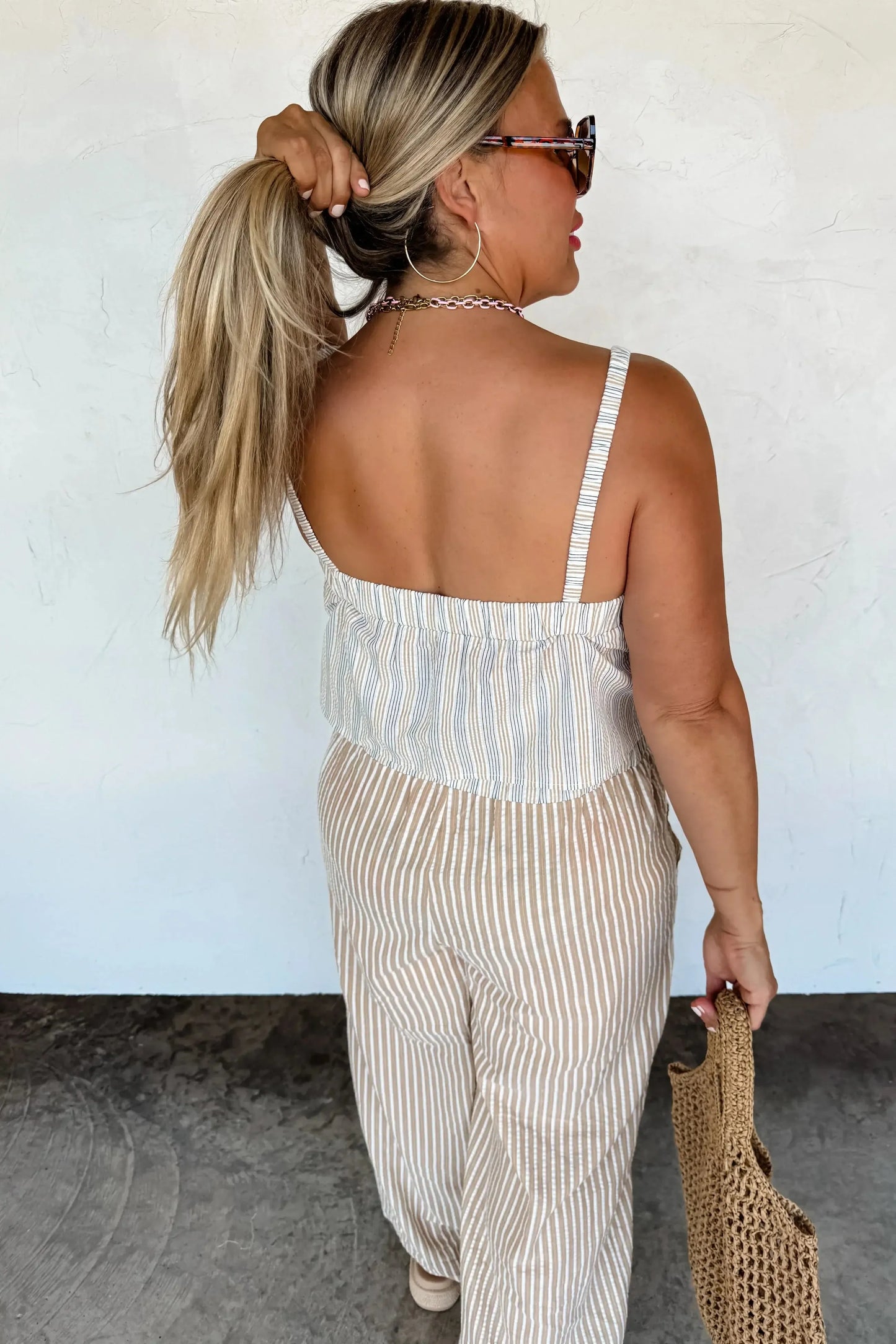 Seersucker Pant Set-Womens-Evelyns Fashion