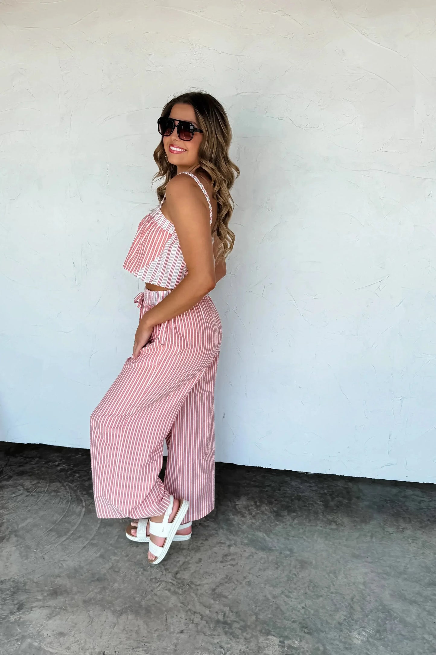 Seersucker Pant Set-Womens-Evelyns Fashion