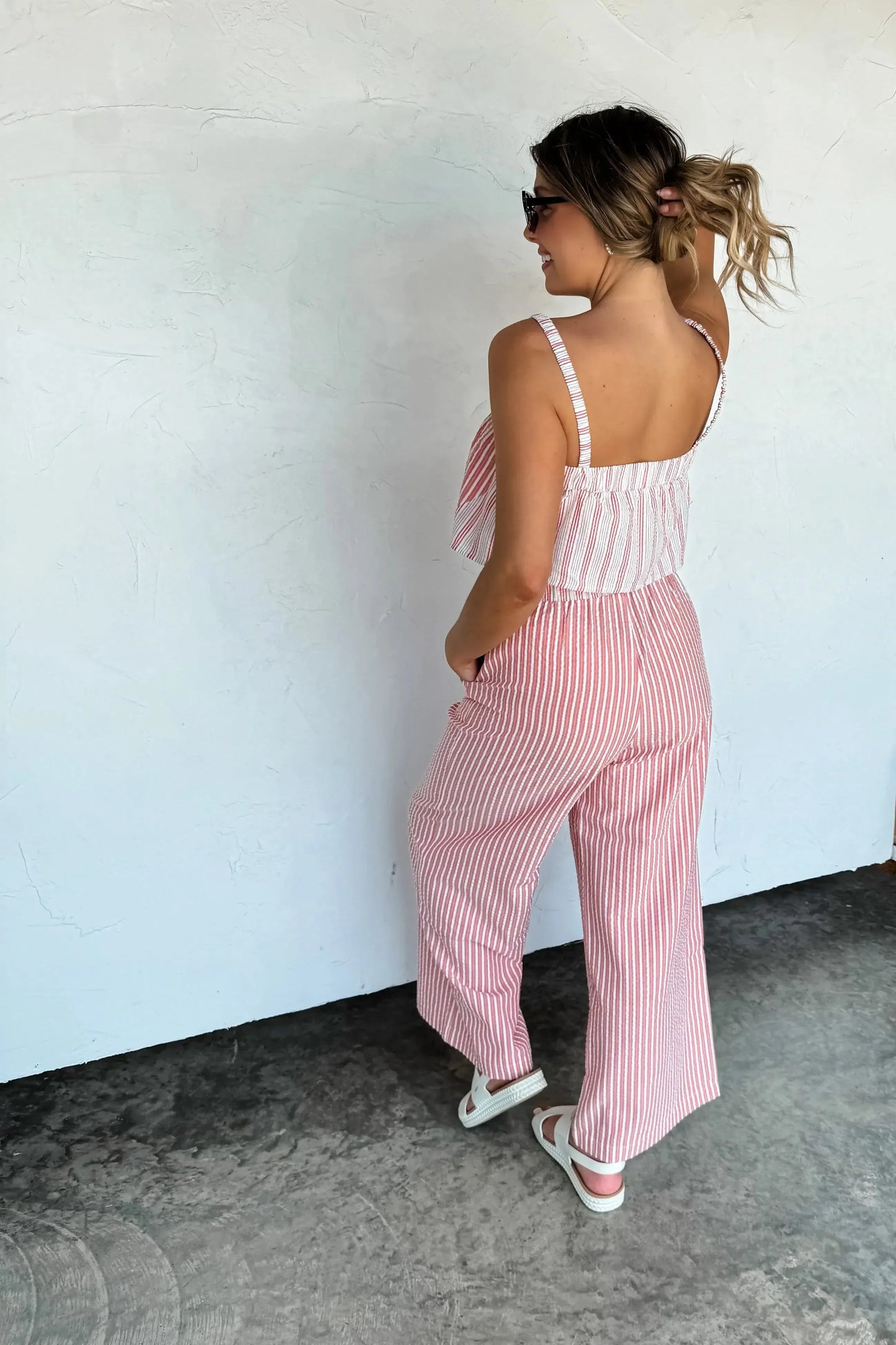 Seersucker Pant Set-Womens-Evelyns Fashion