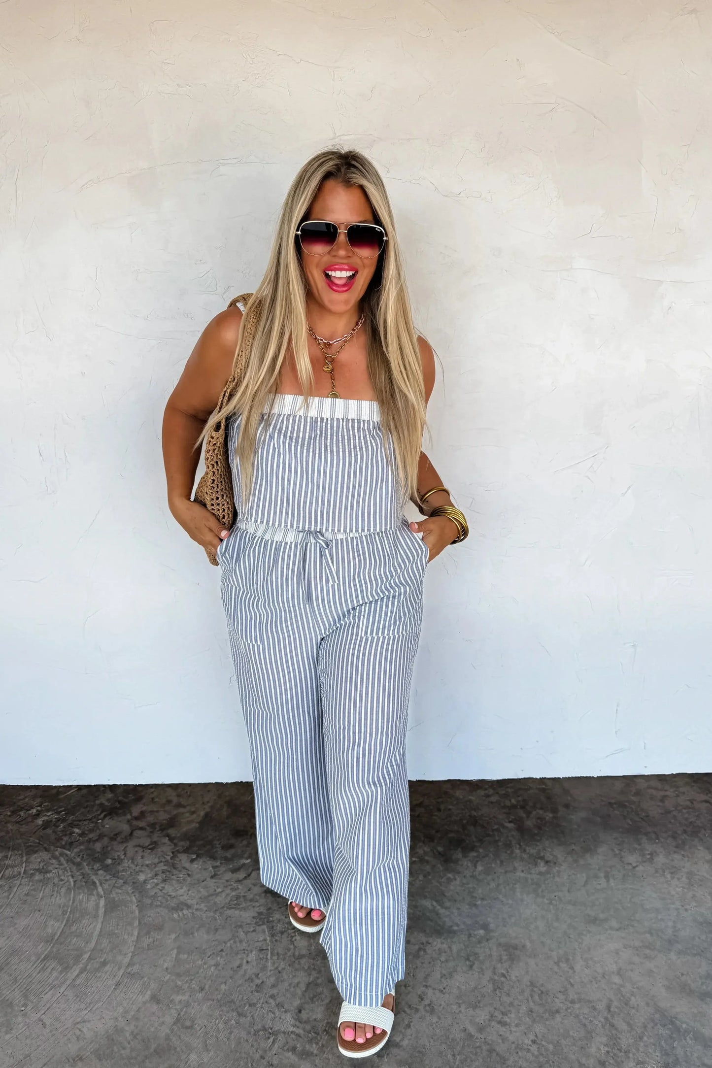 Seersucker Pant Set-Womens-Evelyns Fashion