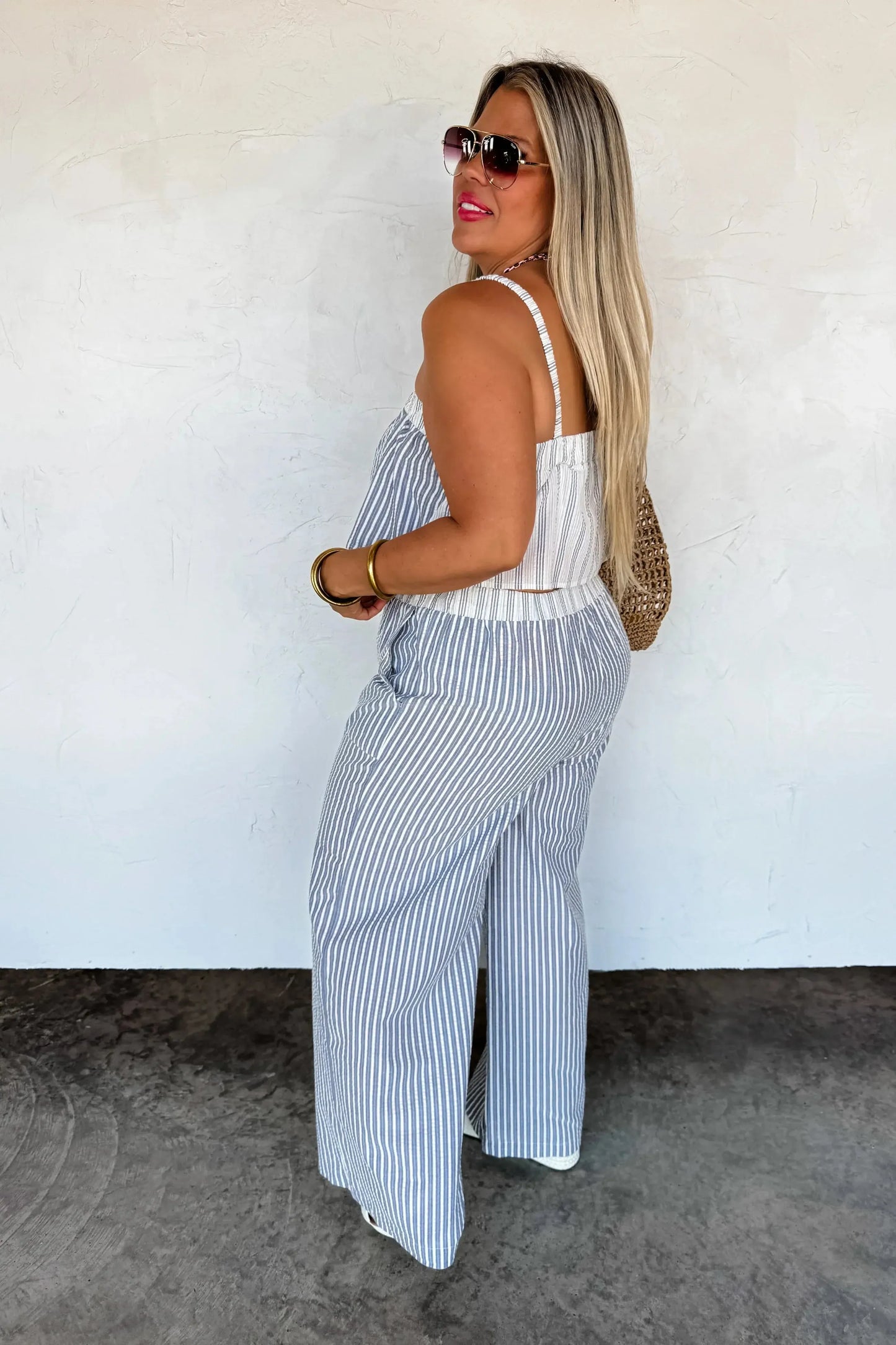 Seersucker Pant Set-Womens-Evelyns Fashion