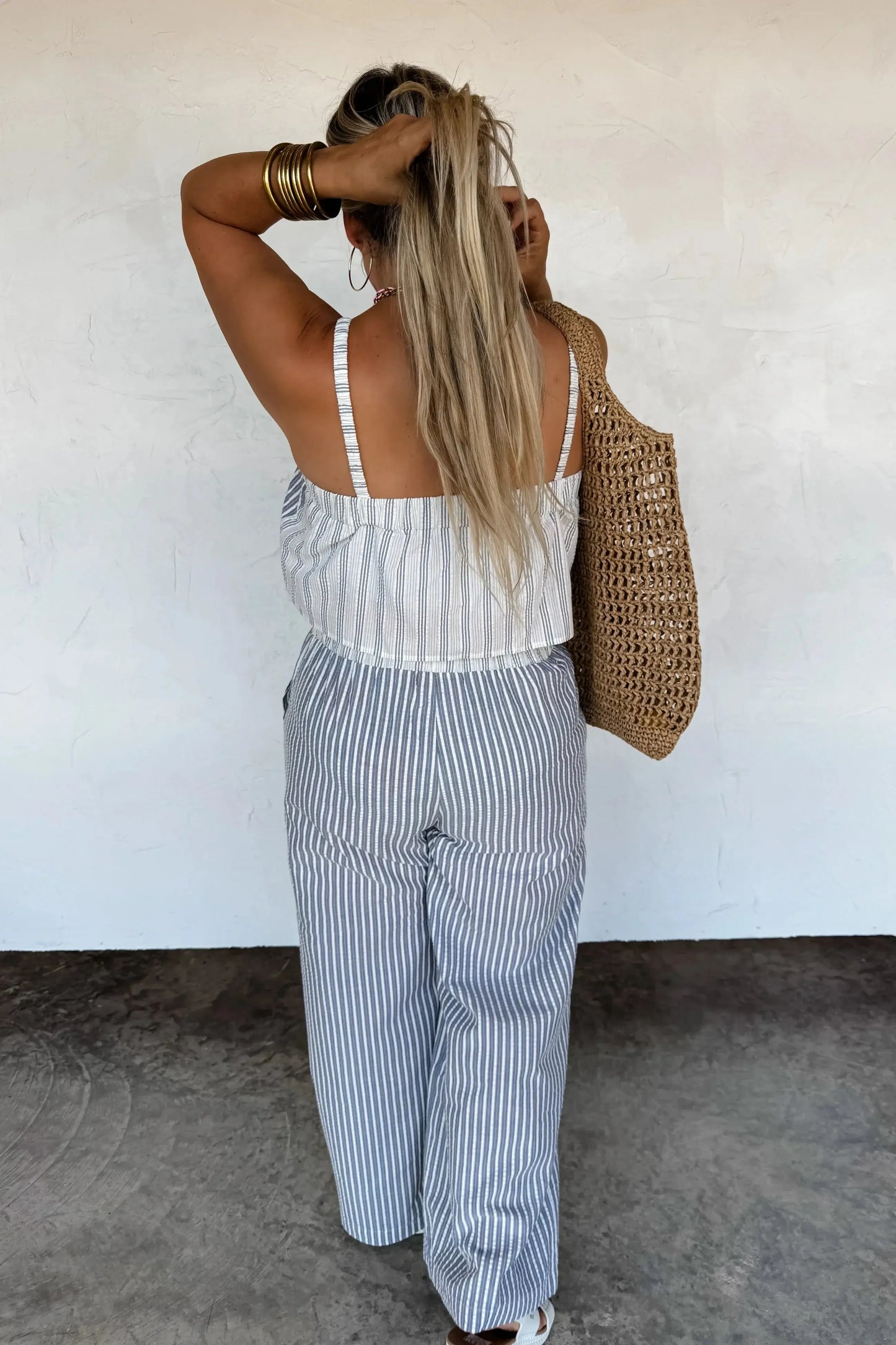 Seersucker Pant Set-Womens-Evelyns Fashion
