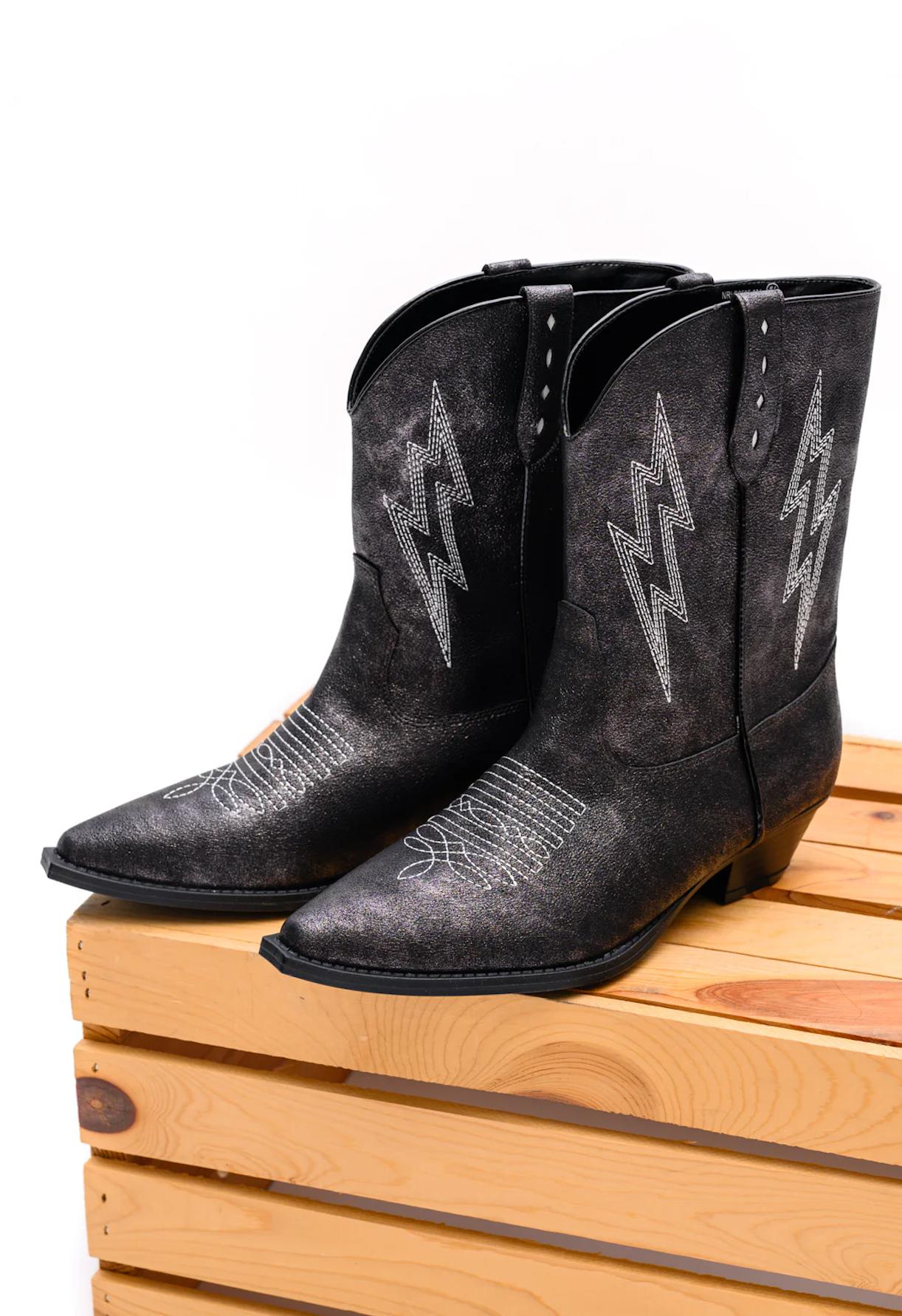 Shine Bright: Bowie Metallic Boot in Black for Statement Looks-Shoes-Evelyns Fashion