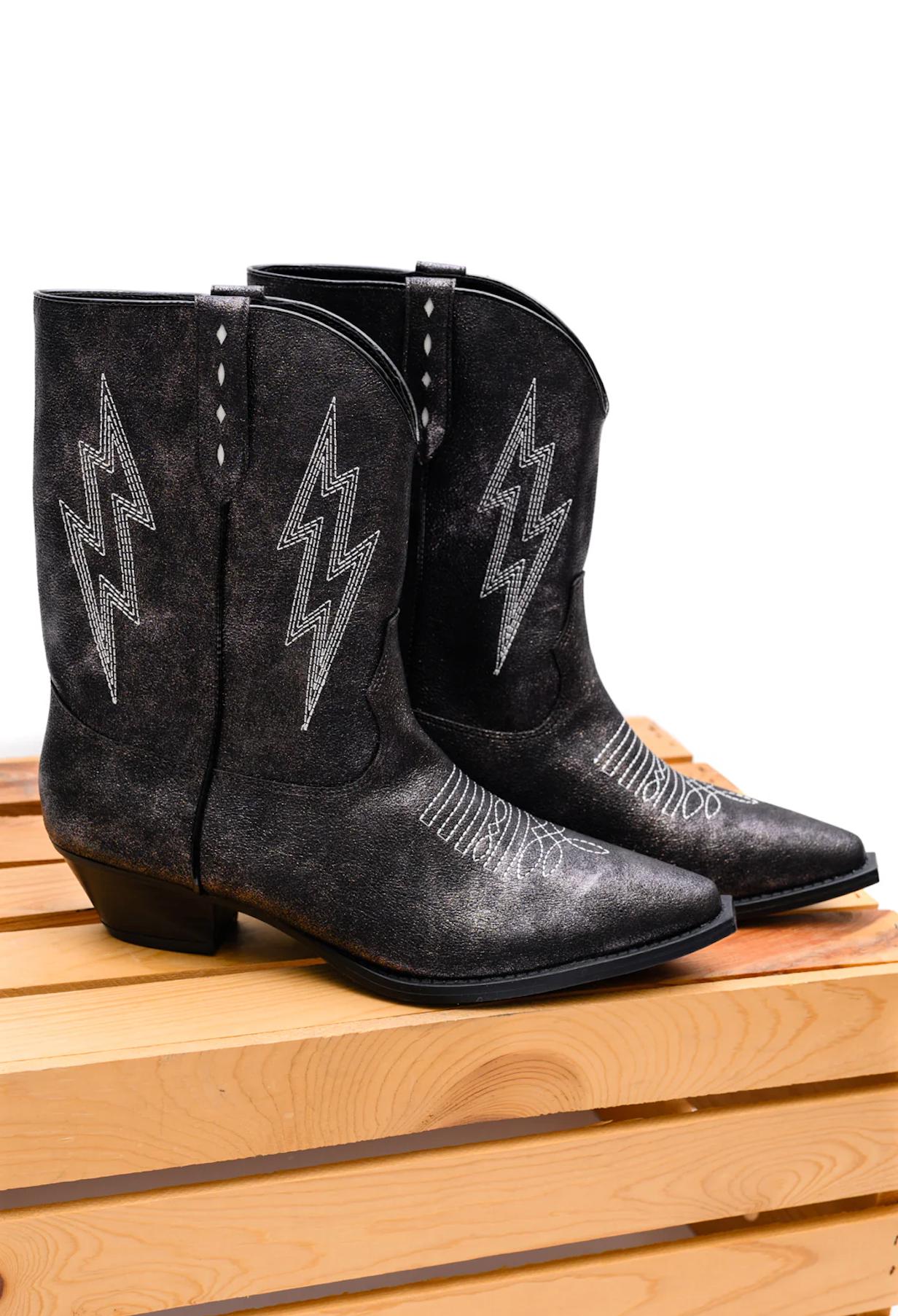 Shine Bright: Bowie Metallic Boot in Black for Statement Looks-Shoes-Evelyns Fashion