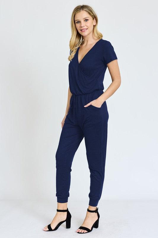 Short Sleeve Jogger Jumpsuit-Jumpsuits-Evelyns Fashion