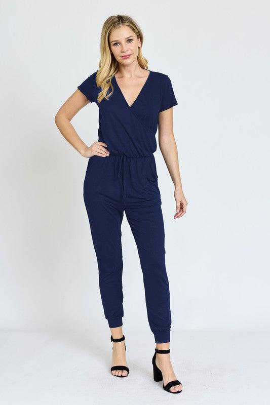 Short Sleeve Jogger Jumpsuit-Jumpsuits-Evelyns Fashion