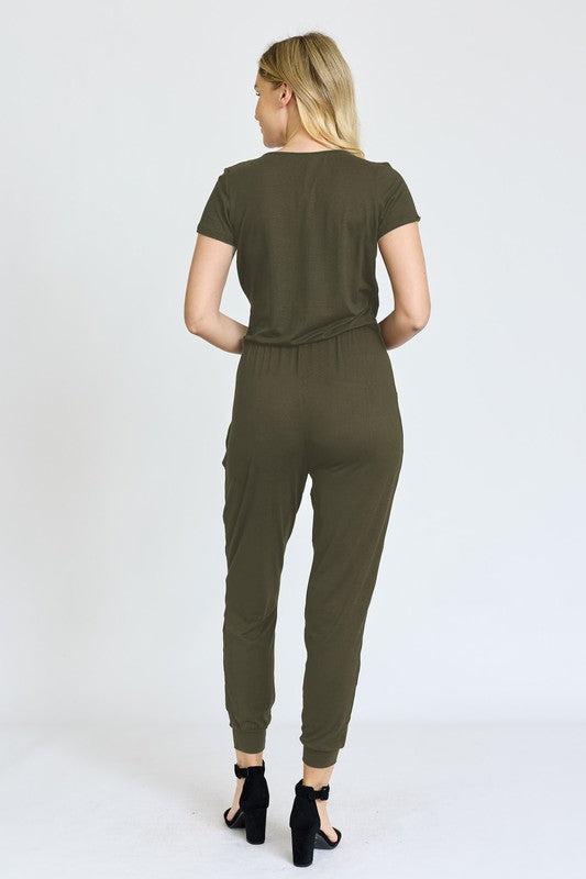 Short Sleeve Jogger Jumpsuit-Jumpsuits-Evelyns Fashion