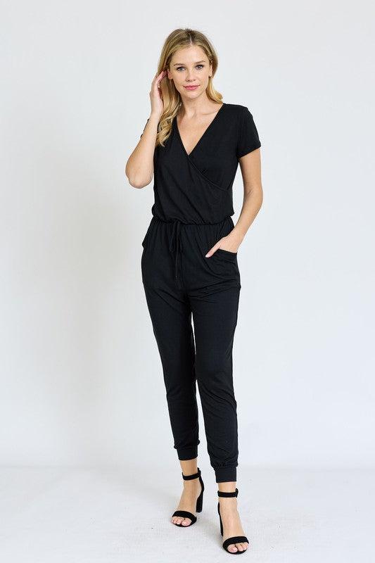 Short Sleeve Jogger Jumpsuit-Jumpsuits-Evelyns Fashion