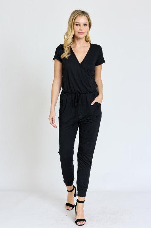 Short Sleeve Jogger Jumpsuit-Jumpsuits-Evelyns Fashion