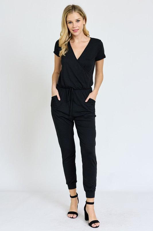 Short Sleeve Jogger Jumpsuit-Jumpsuits-Evelyns Fashion