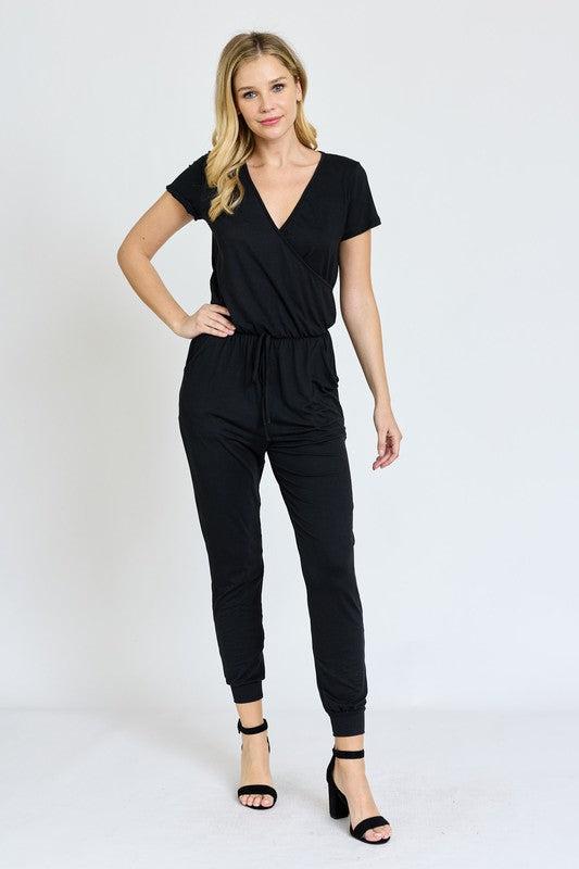 Short Sleeve Jogger Jumpsuit-Jumpsuits-Evelyns Fashion