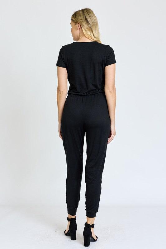 Short Sleeve Jogger Jumpsuit-Jumpsuits-Evelyns Fashion