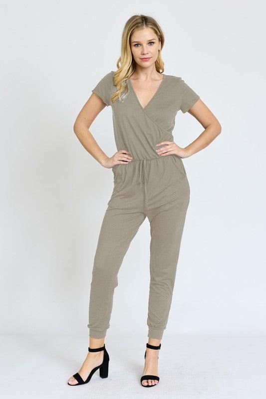 Short Sleeve Jogger Jumpsuit-Jumpsuits-Evelyns Fashion