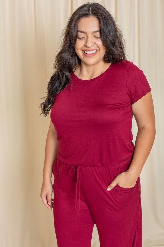 Short Sleeve Jumpsuit with Pocket-jumpsuits-Evelyns Fashion