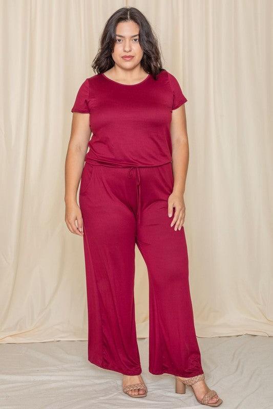Short Sleeve Jumpsuit with Pocket-jumpsuits-Evelyns Fashion