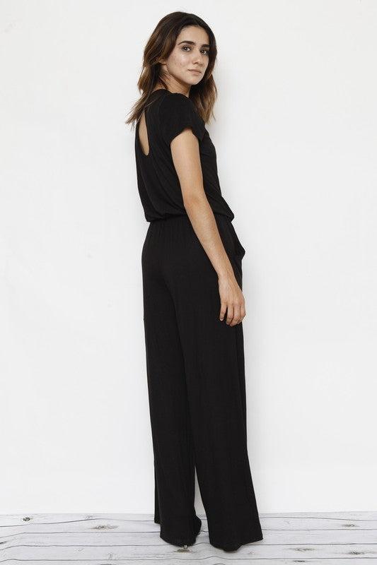Short Sleeve Jumpsuit with Pocket-jumpsuits-Evelyns Fashion
