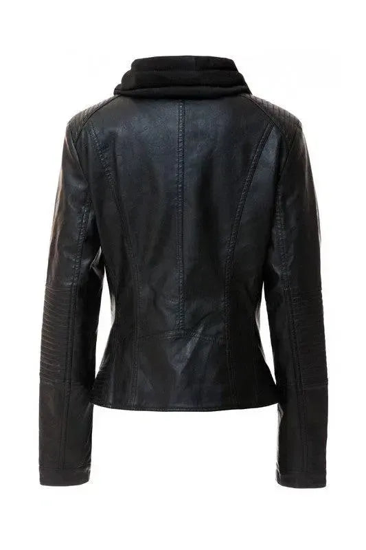 Sleek & Stylish: Women’s Hooded PU Leather Jackets-Apparel & Accessories-Evelyns Fashion