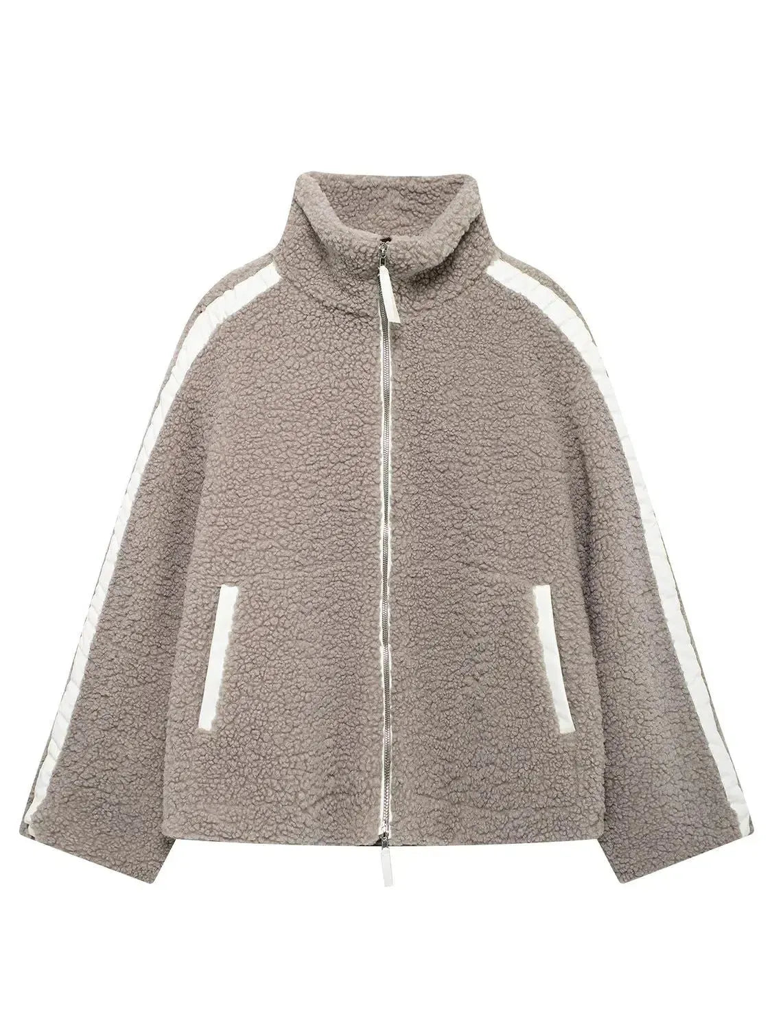 Stay Warm in Style: Zip Up Turtleneck Plush Jacket-Apparel & Accessories-Evelyns Fashion