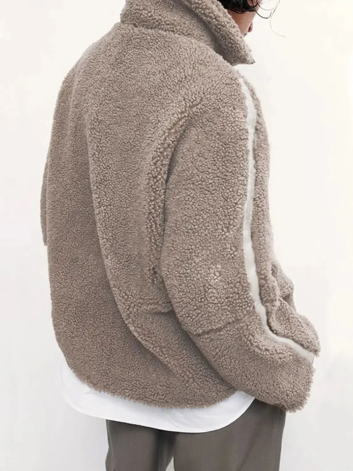 Stay Warm in Style: Zip Up Turtleneck Plush Jacket-Apparel & Accessories-Evelyns Fashion