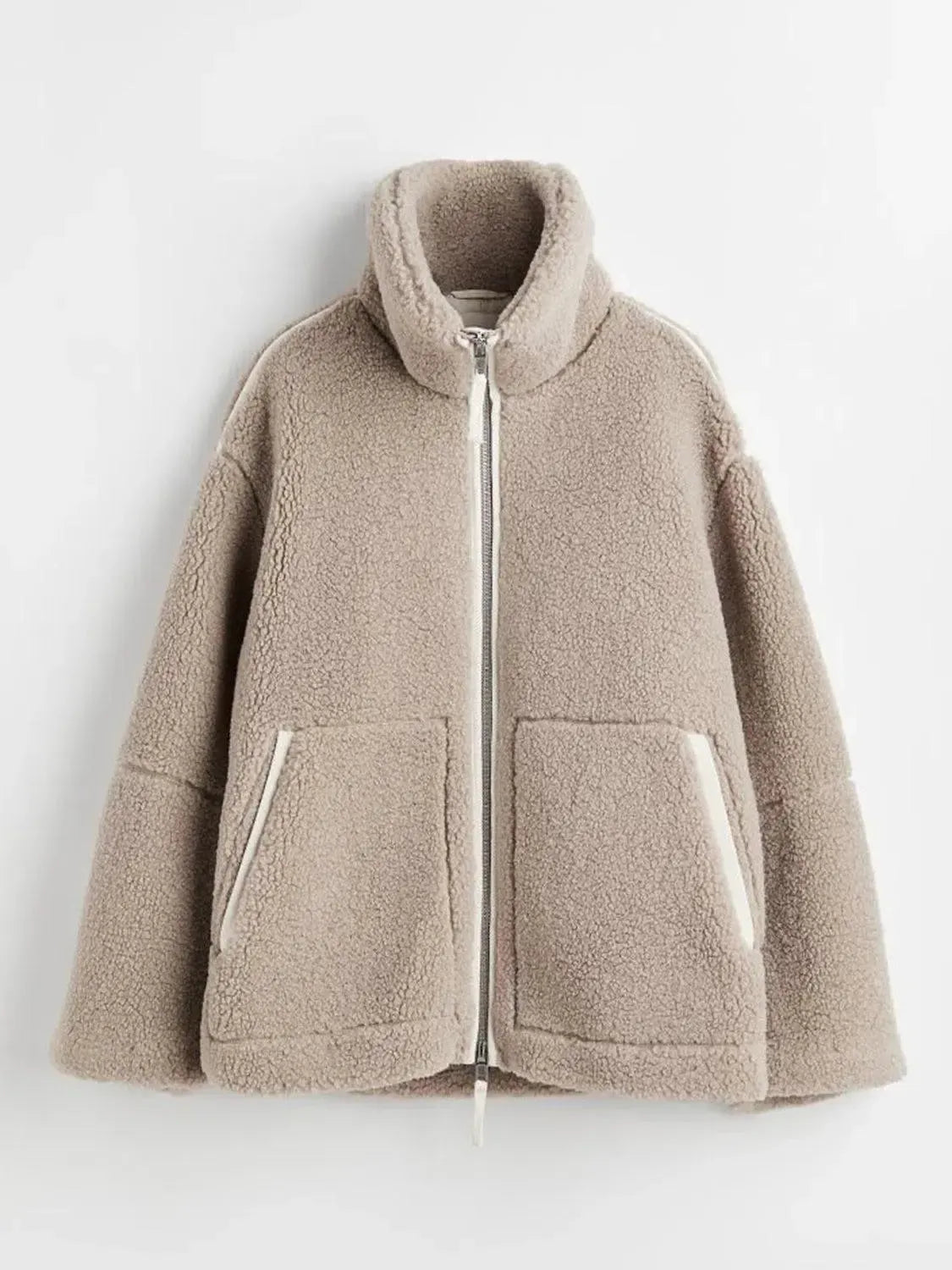 Stay Warm in Style: Zip Up Turtleneck Plush Jacket-Apparel & Accessories-Evelyns Fashion