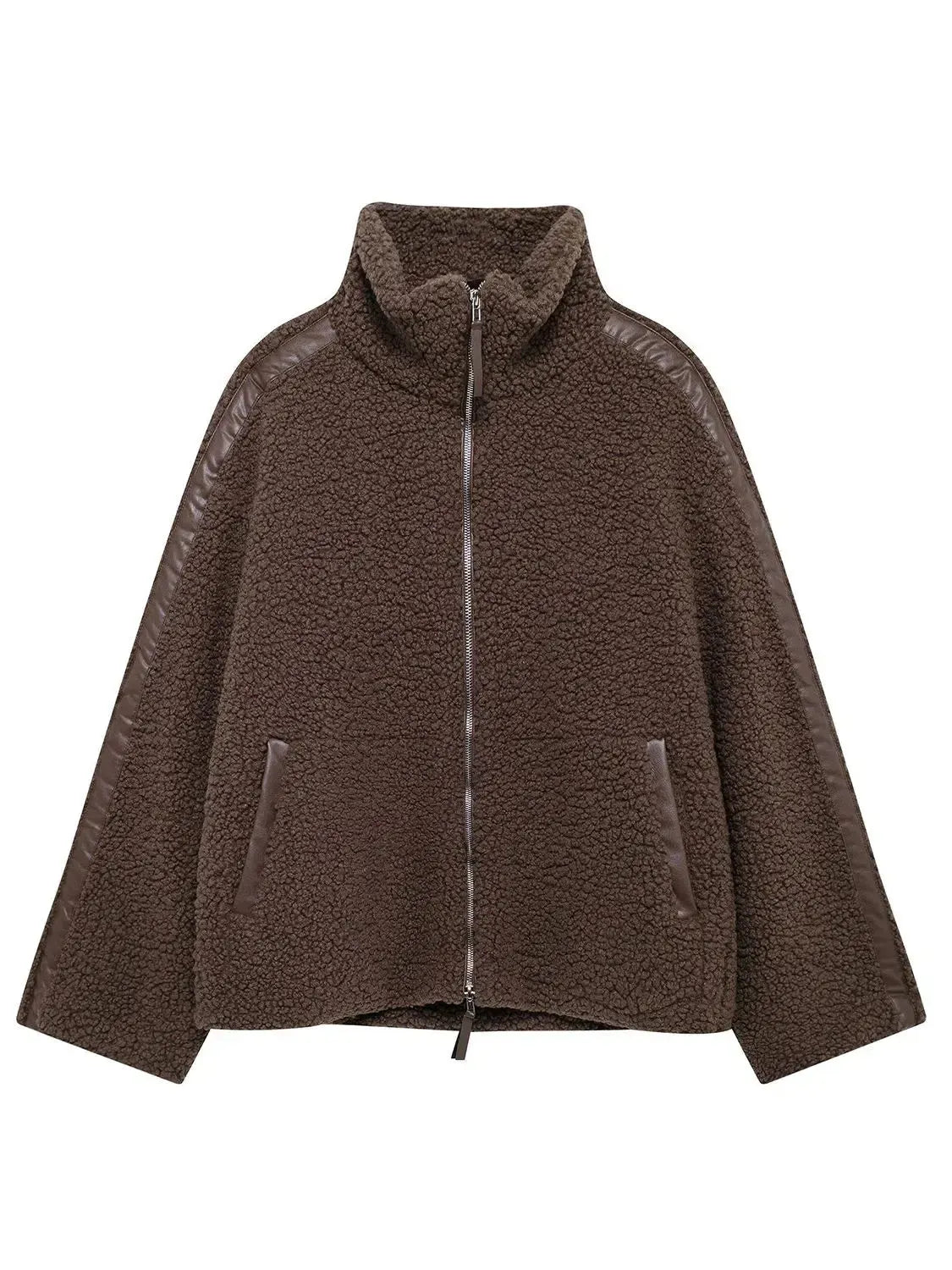 Stay Warm in Style: Zip Up Turtleneck Plush Jacket-Apparel & Accessories-Evelyns Fashion