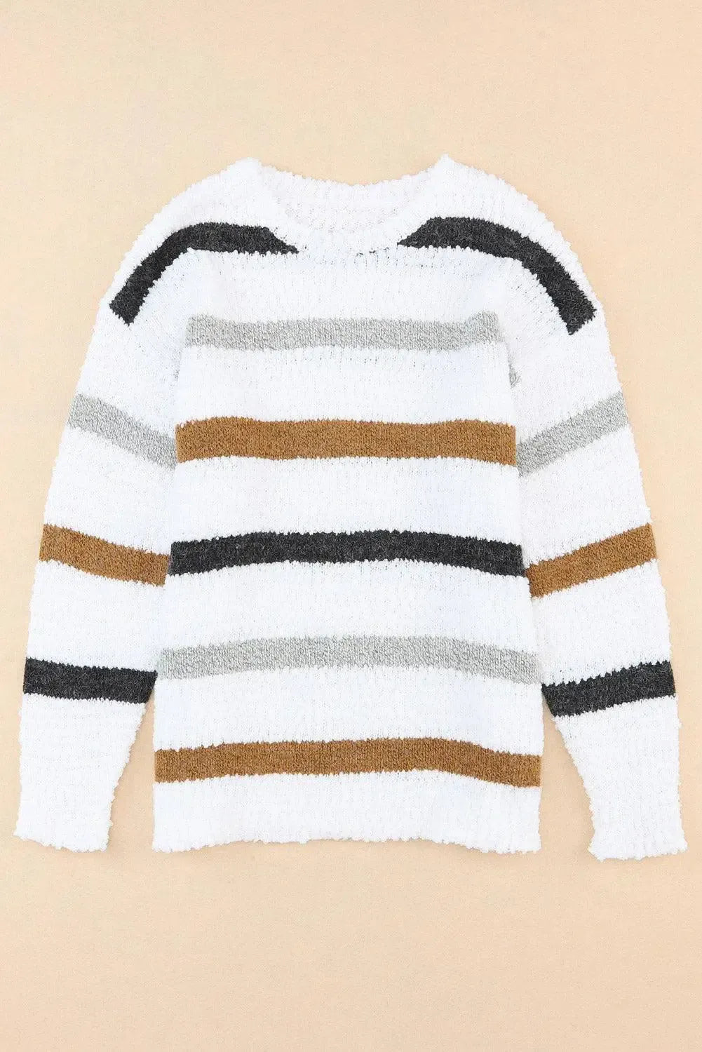 Striped Round Neck Dropped Shoulder Sweater-Sweater-Evelyns Fashion