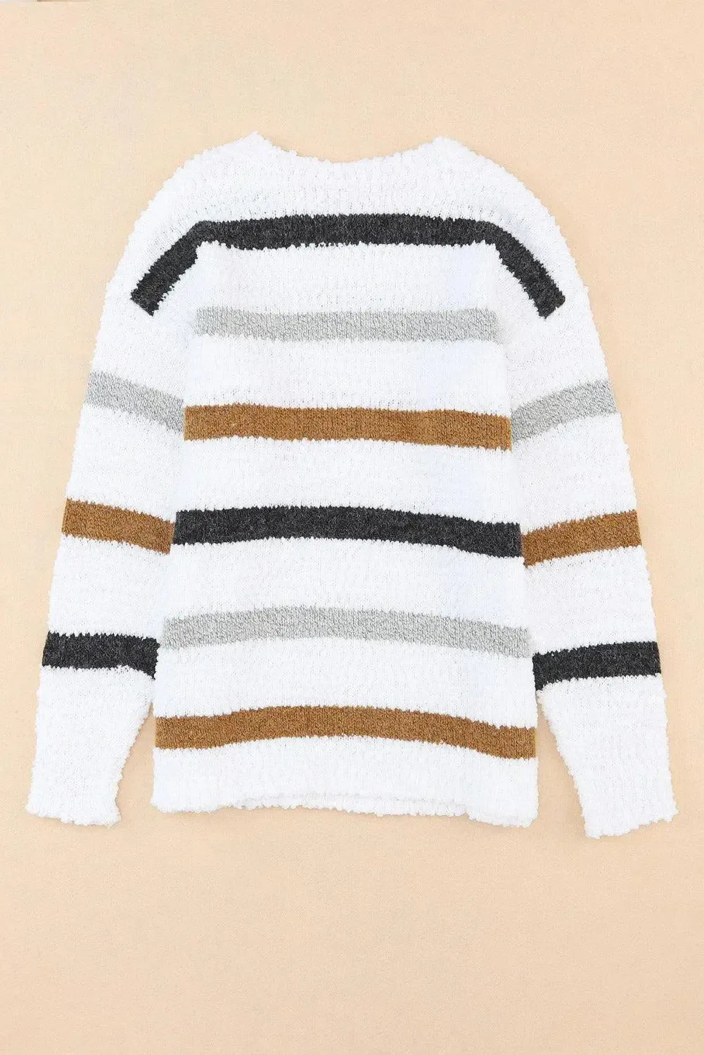 Striped Round Neck Dropped Shoulder Sweater-Sweater-Evelyns Fashion