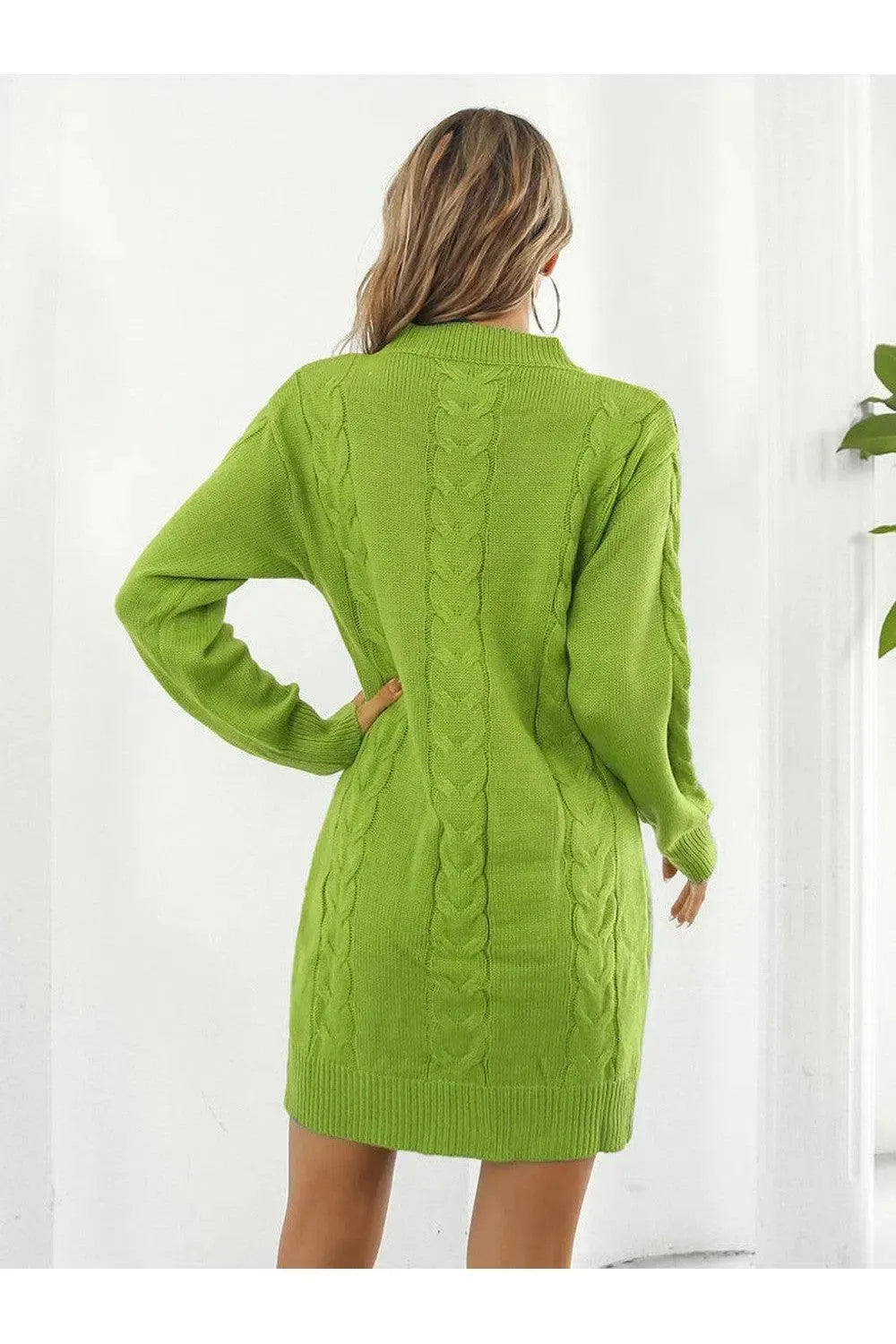Stylish Cable-Knit Sweater Dress-Apparel & Accessories-Evelyns Fashion