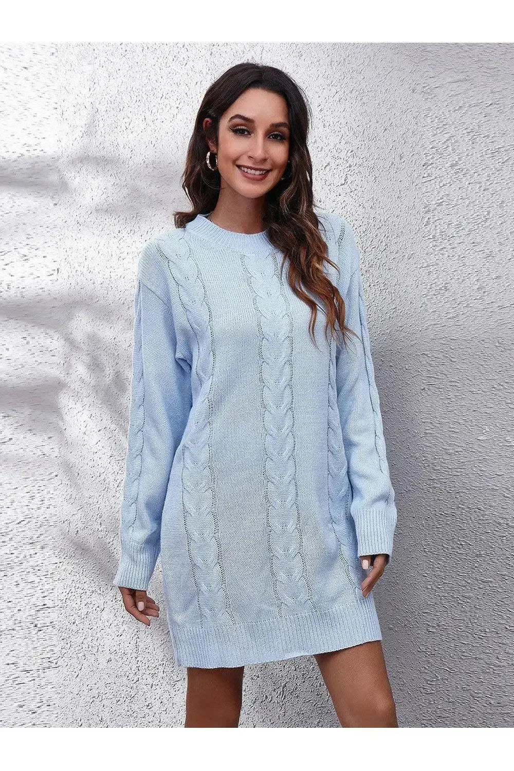 Stylish Cable-Knit Sweater Dress-Apparel & Accessories-Evelyns Fashion