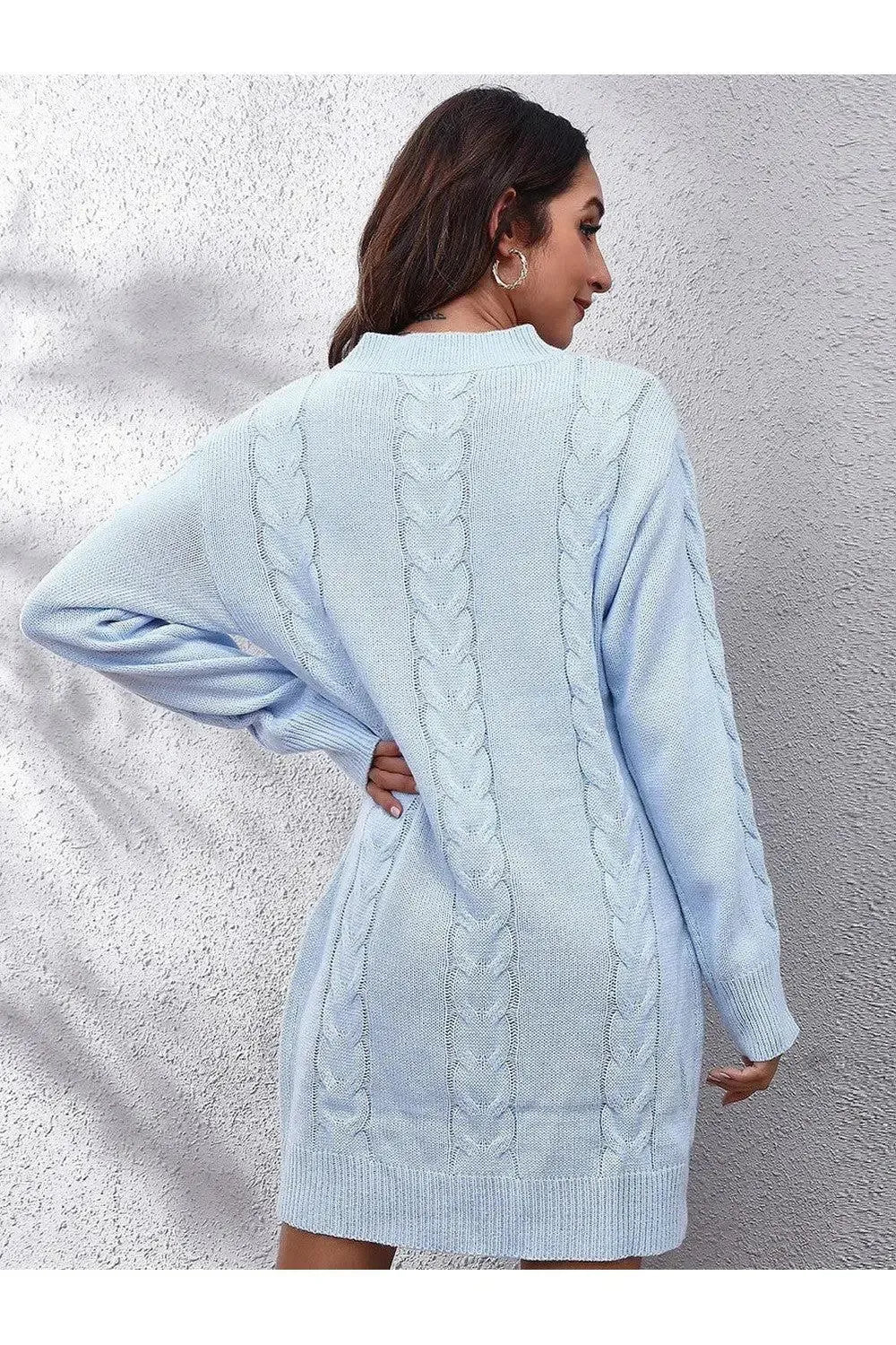 Stylish Cable-Knit Sweater Dress-Apparel & Accessories-Evelyns Fashion