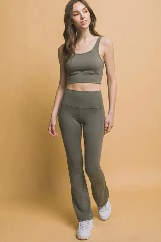 Stylish & Functional: Love Tree High Waist Flare Leggings-Apparel & Accessories-Evelyns Fashion