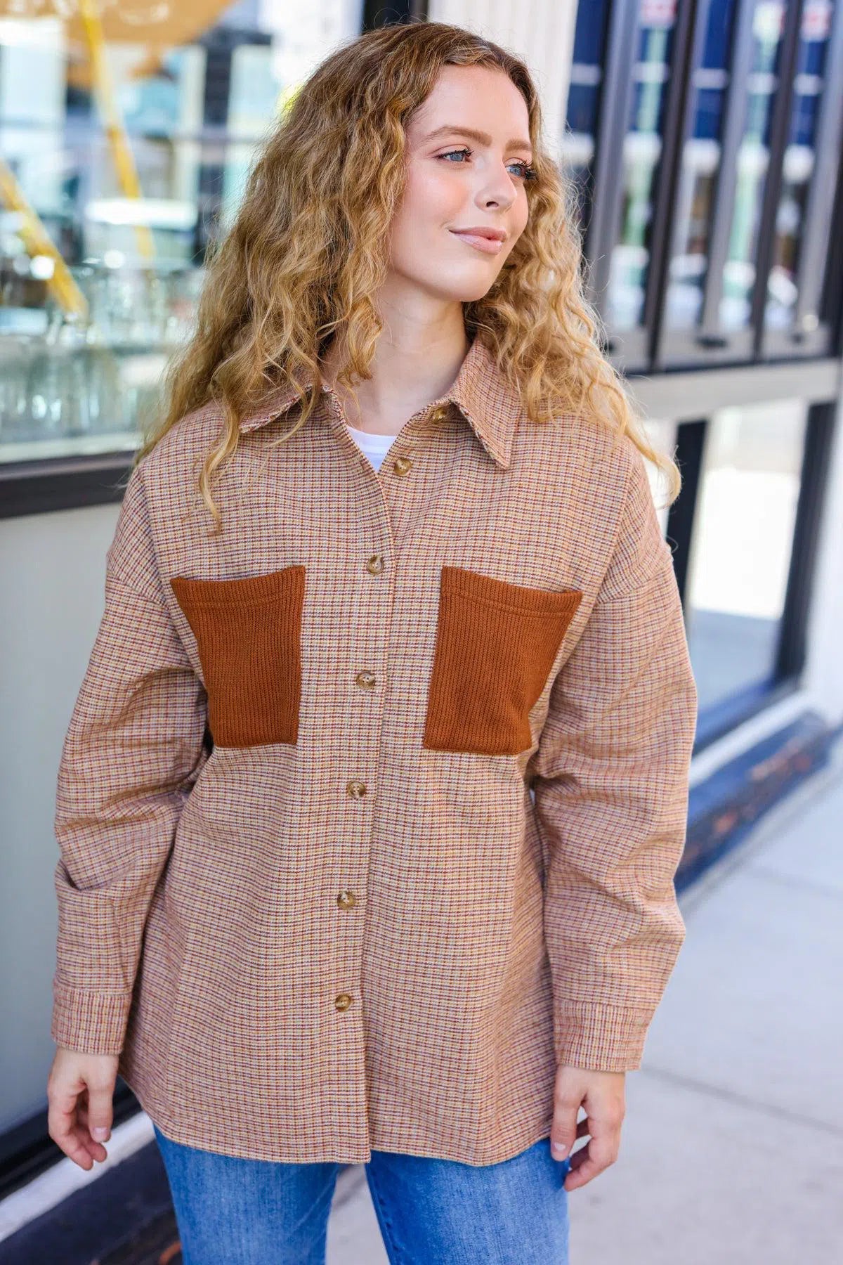Stylish Rust Plaid Shacket: Perfect for Any Season-2024 Blow-Out Sale-Evelyns Fashion