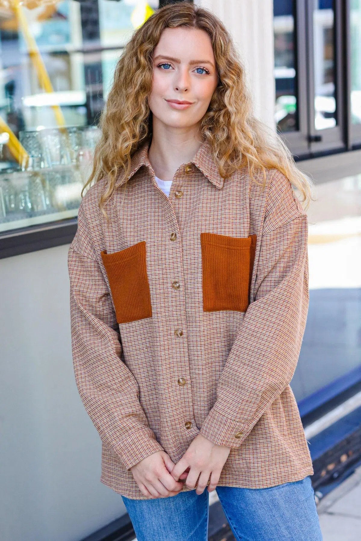 Stylish Rust Plaid Shacket: Perfect for Any Season-2024 Blow-Out Sale-Evelyns Fashion