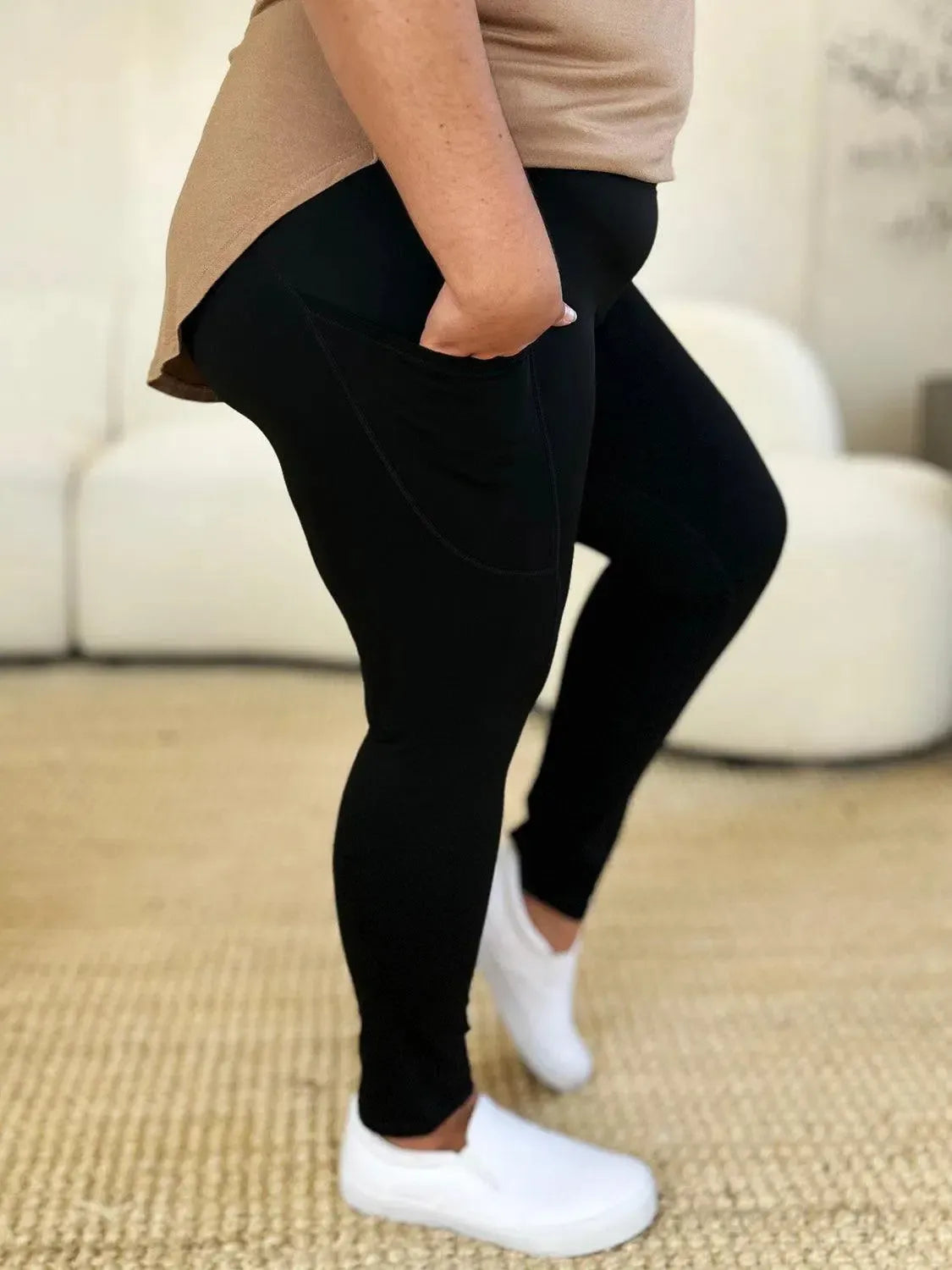 Supportive & Stylish: Wide Waistband Sports Leggings-leggins-Evelyns Fashion