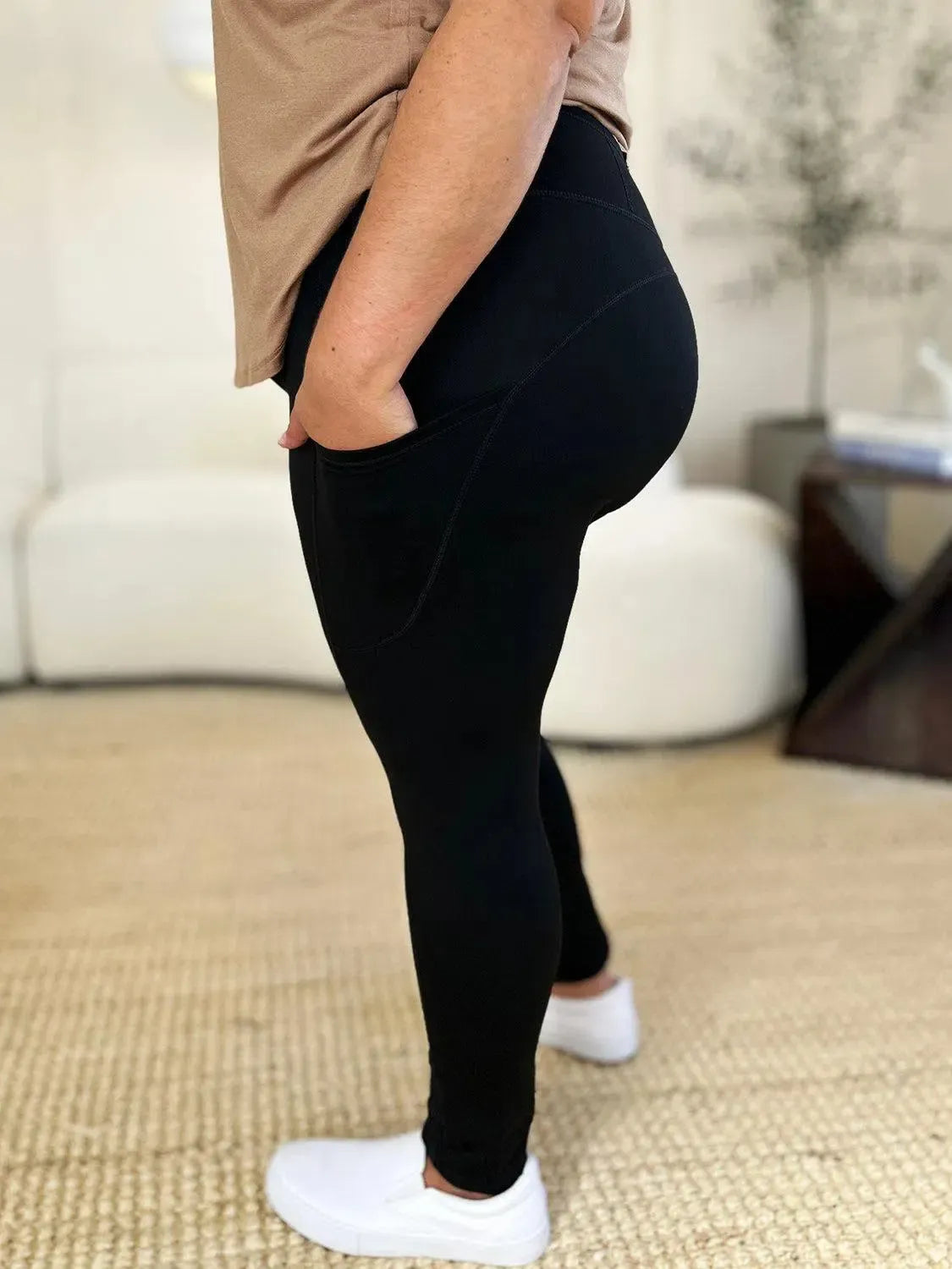 Supportive & Stylish: Wide Waistband Sports Leggings-leggins-Evelyns Fashion