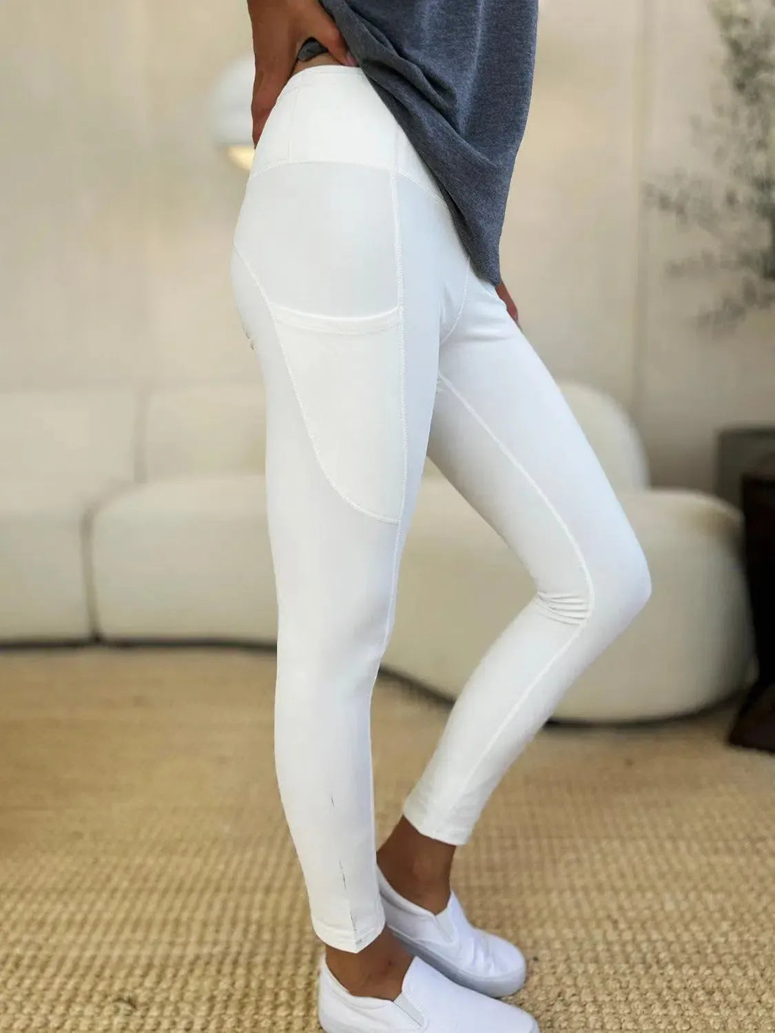 Supportive & Stylish: Wide Waistband Sports Leggings-leggins-Evelyns Fashion