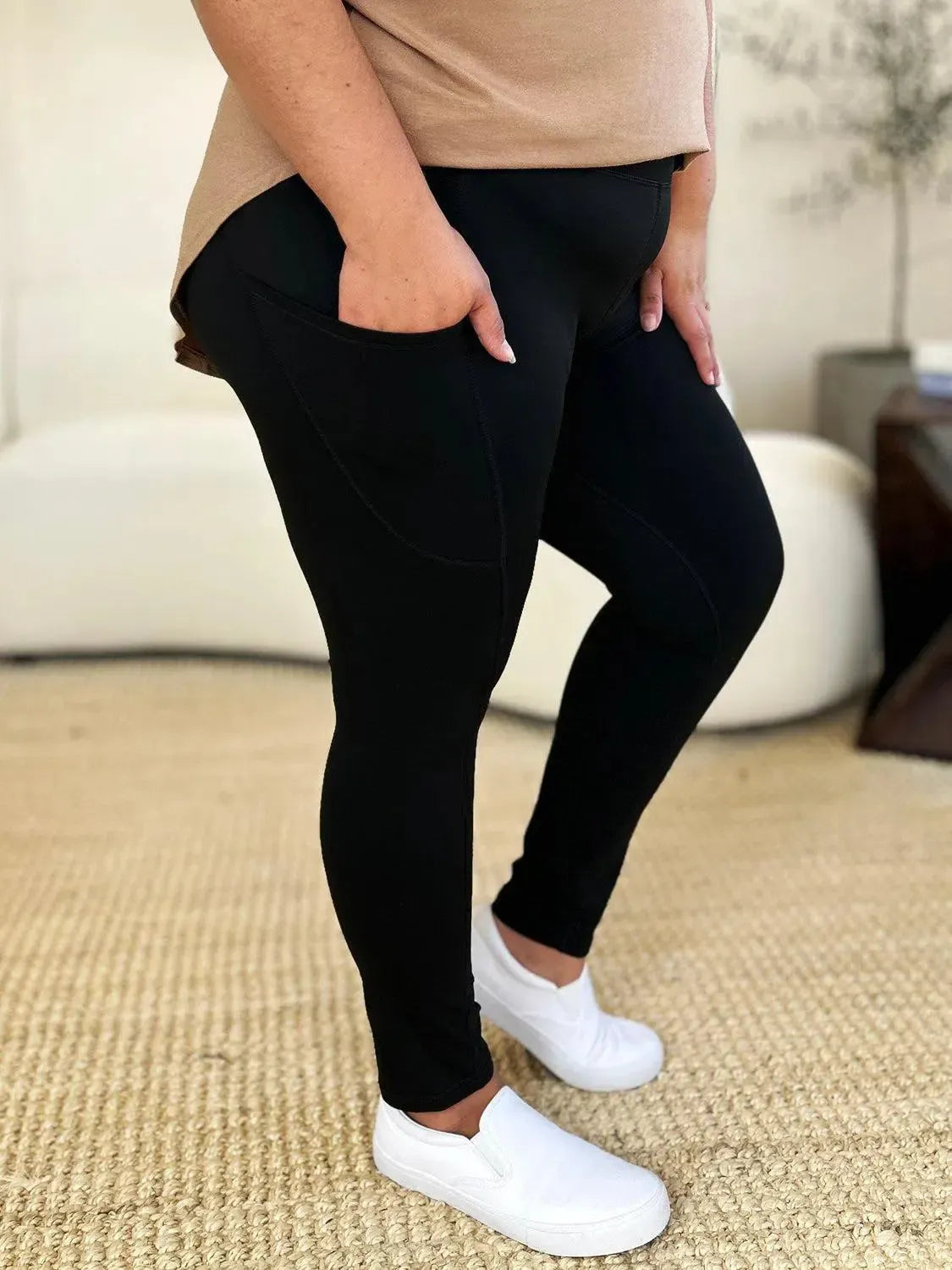 Supportive & Stylish: Wide Waistband Sports Leggings-leggins-Evelyns Fashion