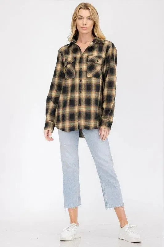 Timeless Comfort: Full Plaid Checkered Flannel Long Sleeve-long sleeve-Evelyns Fashion